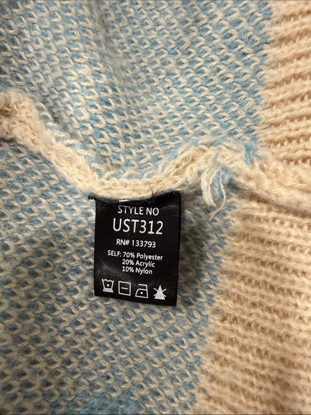 POL Small Oatmeal Blue Star Bouclé Open Front Cardigan Cozy Oversized Boho - Picture 3 of 9